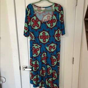 LuLaRoe Blue and Red Casual 3/4 Sleeve Sundress
